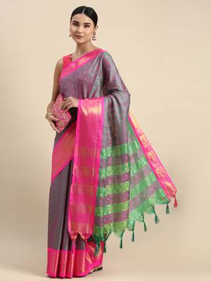 Green Woven Cotton Silk Saree With Blouse 1