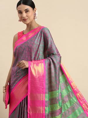 Green Woven Cotton Silk Saree With Blouse 2