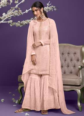 Light-peach embroidered georgette salwar 1
