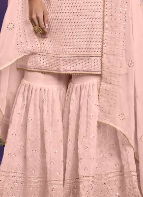 Light-peach embroidered georgette salwar 2