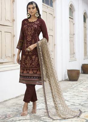 Brown embroidered net salwar 1