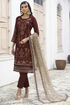 Brown embroidered net salwar