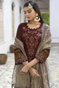 Brown embroidered net salwar