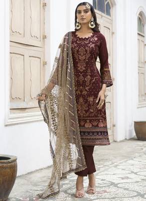 Brown embroidered net salwar 3