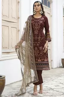 Brown embroidered net salwar