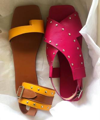 Criss Cross Broad Rivet Sandals In Pink 2