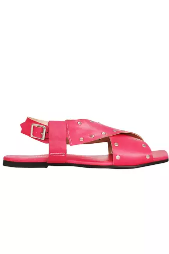 Criss Cross Broad Rivet Sandals In Pink