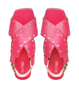 Criss Cross Broad Rivet Sandals In Pink 6