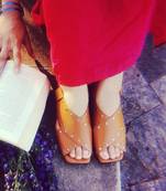 Criss Cross Broad Rivet Sandals in Tan