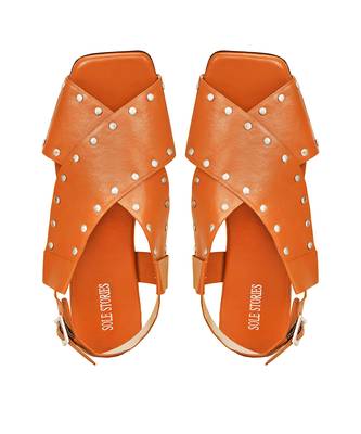 Criss Cross Broad Rivet Sandals in Tan 2