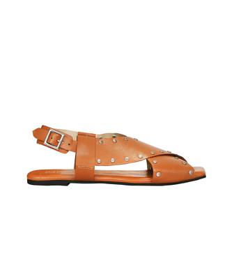 Criss Cross Broad Rivet Sandals in Tan 3