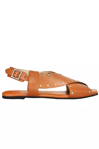 Criss Cross Broad Rivet Sandals in Tan