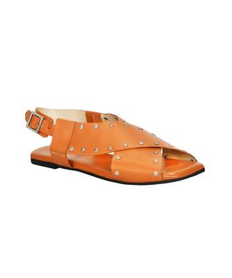 Criss Cross Broad Rivet Sandals in Tan 4