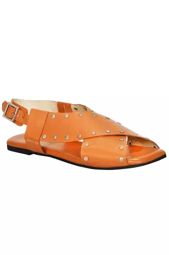 Criss Cross Broad Rivet Sandals in Tan