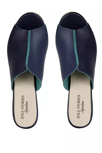 Sole Stories_Two Toned Mules In Blue