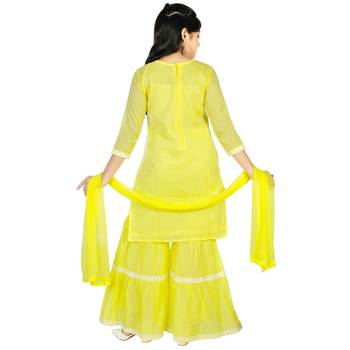 Aura Girls Ethnic Cotton Mulmul Sharara Suit With Chiffon Dupatta(1110_Parent) 2