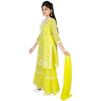 Aura Girls Ethnic Cotton Mulmul Sharara Suit With Chiffon Dupatta(1110_Parent) 4
