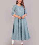 COTLAND FASHION Jaipuri Cotton Floral Printed Anarkali/Flared Kurti for Women (High in The Sky Blue)