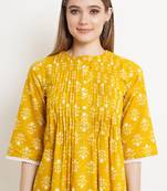COTLAND FASHION Jaipuri Cotton Printed Flared Kurta/Kurti (X-Factor : Pintex) (Mango Yellow - Premium Edition)