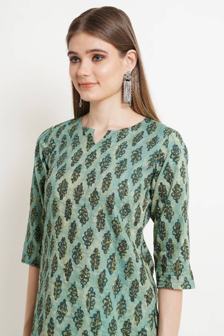 COTLAND FASHION Jaipuri Cotton Printed Top with Pants Co-Ord Set for Women (Shaded Green)