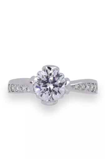 Round Solitaire With Half Diamond Band
