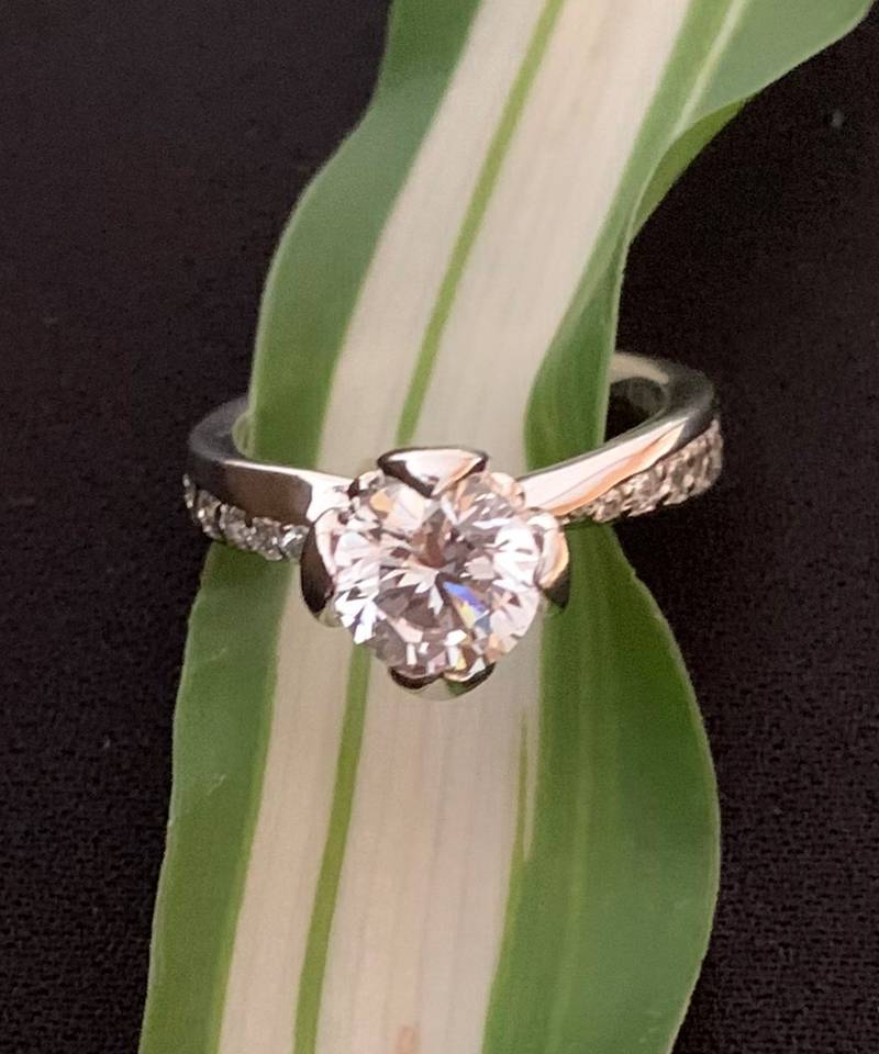 Round Solitaire With Half Diamond Band