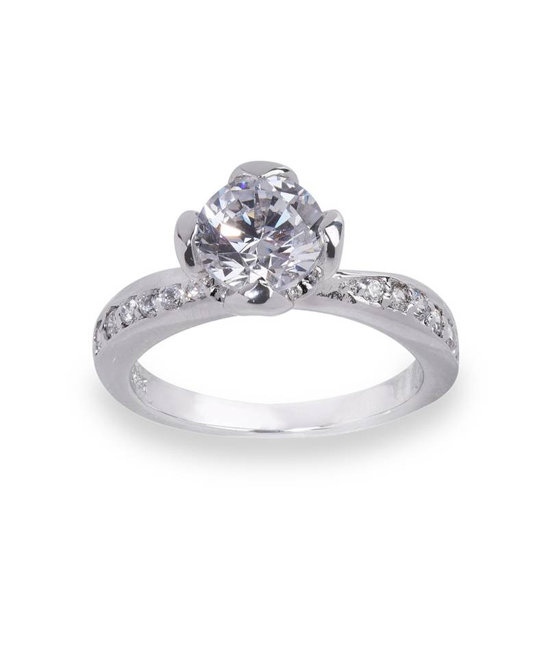 Round Solitaire With Half Diamond Band