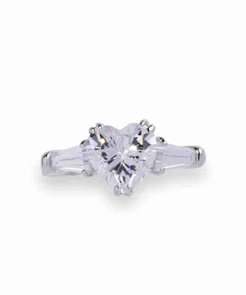 Heart Shaped Solitaire With Baguettes On Either Side