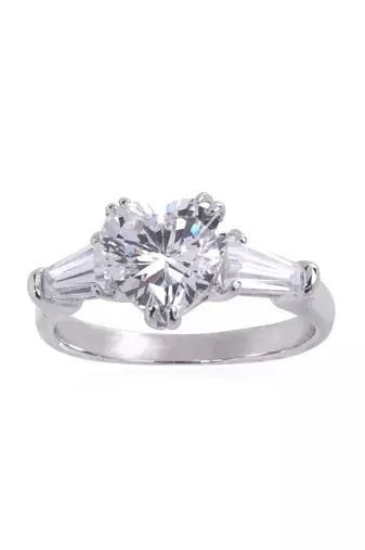 Heart Shaped Solitaire With Baguettes On Either Side