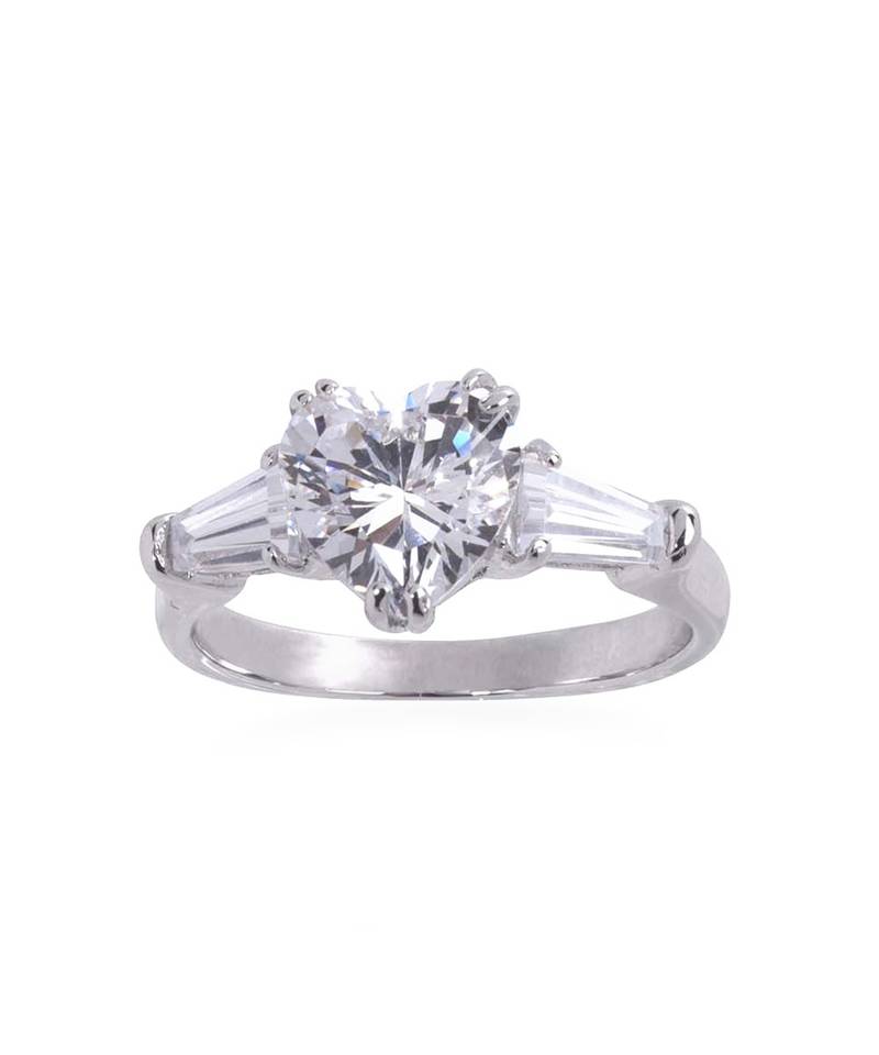 Heart Shaped Solitaire With Baguettes On Either Side