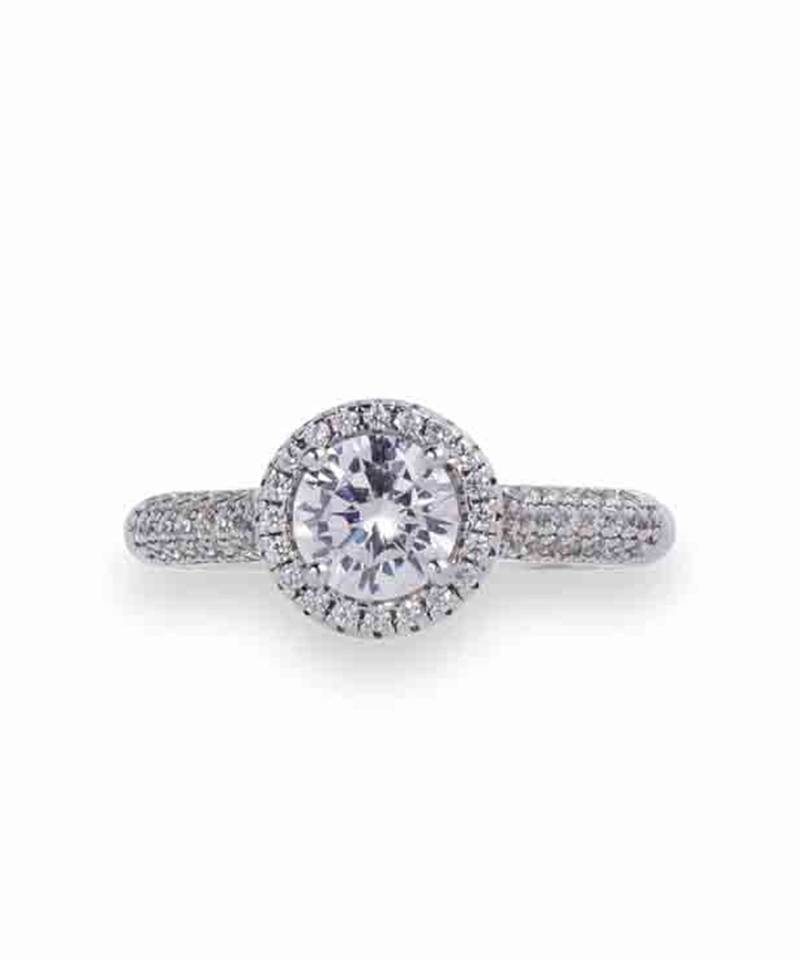 Round Solitaire With Halo And Diamond Band