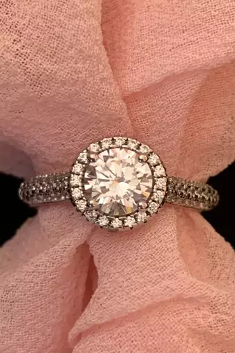 Round Solitaire With Halo And Diamond Band