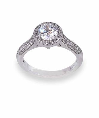 Round Solitaire With Halo And Diamond Band 5