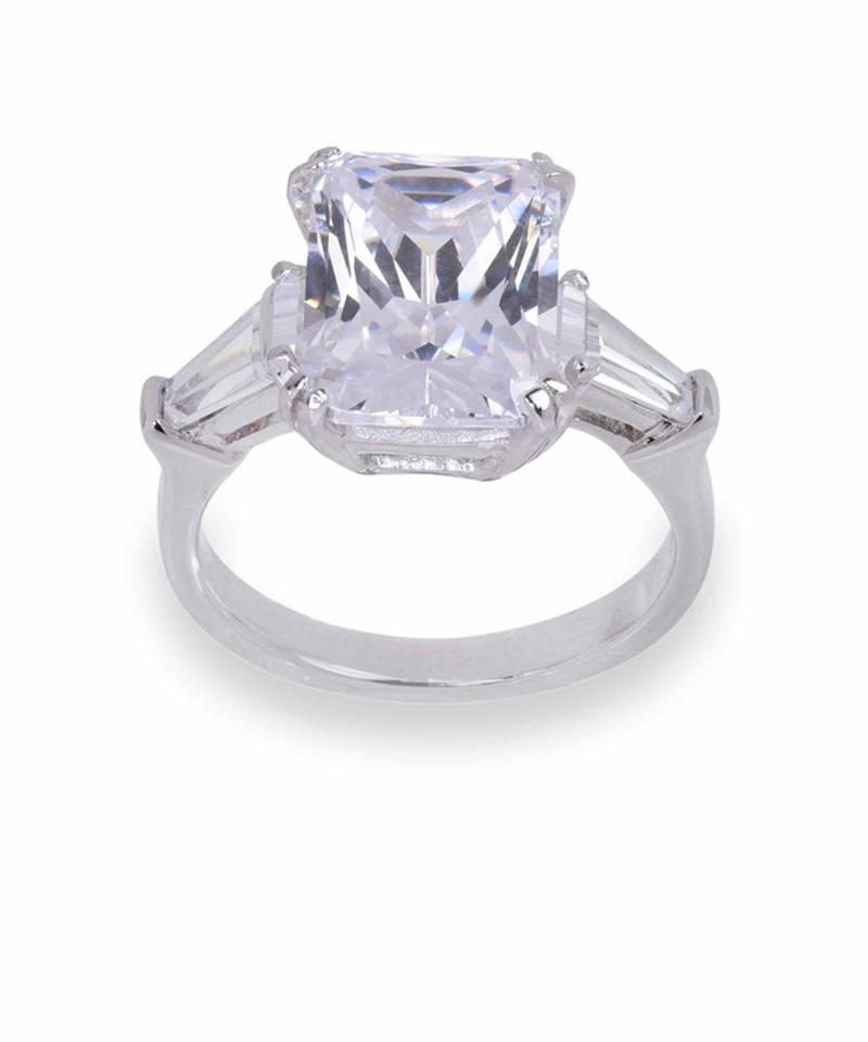 Emerald Cut Solitaire With Baguettes On Either Side