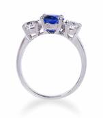 Oval Blue Center With 2 Oval Shaped Diamonds On Either Side