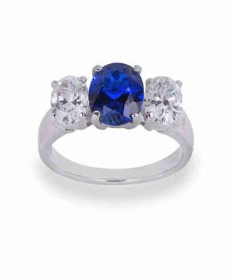 Oval Blue Center With 2 Oval Shaped Diamonds On Either Side 5