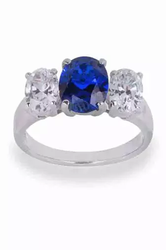 Oval Blue Center With 2 Oval Shaped Diamonds On Either Side