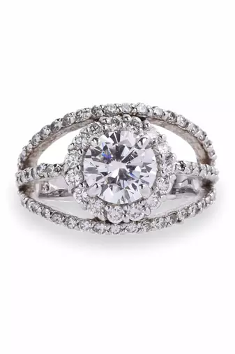 Round Center Diamond With 3 Row Diamond Band