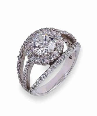 Round Center Diamond With 3 Row Diamond Band 5