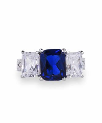 Blue Sapphire Center With Emerald Cut Diamonds On Either Side 2