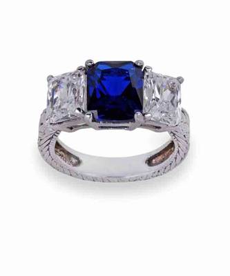 Blue Sapphire Center With Emerald Cut Diamonds On Either Side 5