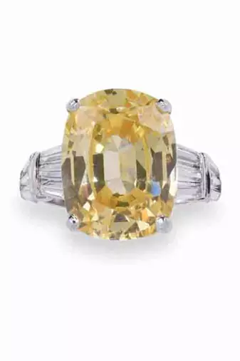 Radiant Cut Yellow Sapphire With Baguettes On Either Side