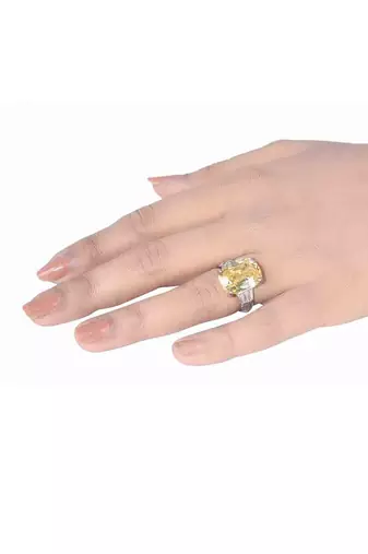 Radiant Cut Yellow Sapphire With Baguettes On Either Side