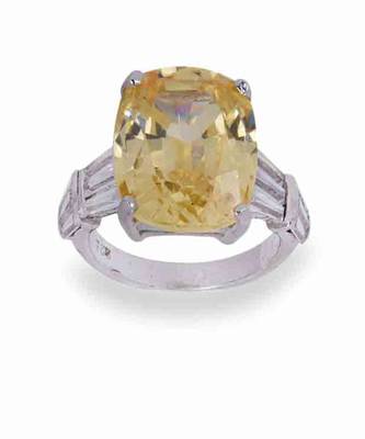 Radiant Cut Yellow Sapphire With Baguettes On Either Side 5