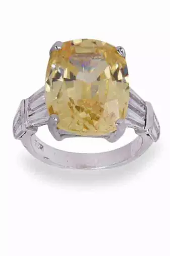 Radiant Cut Yellow Sapphire With Baguettes On Either Side