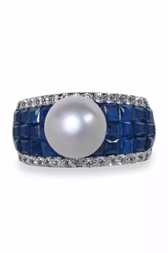 Blue Invisible Setting With Cultured Pearl
