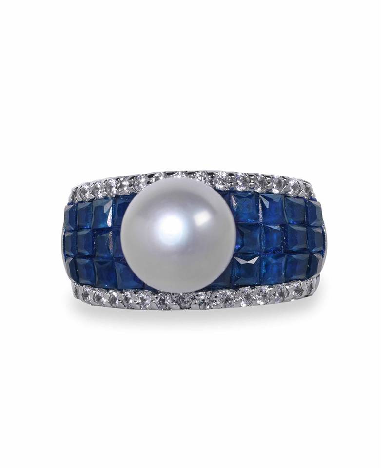 Blue Invisible Setting With Cultured Pearl
