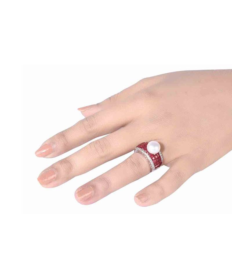 Red Invisible Setting With Cultured Pearl