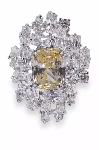 Yellow Center With Uneven Setting Of Diamond Cluster
