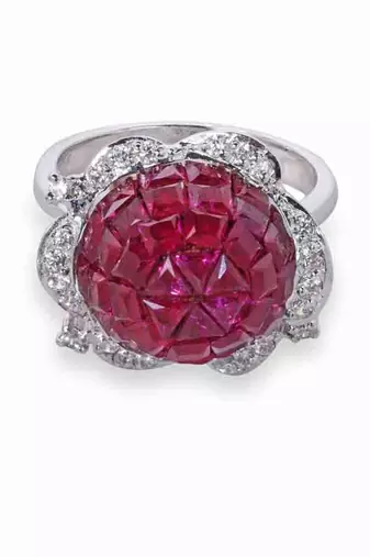 Red Invisible Setting Flower Shaped